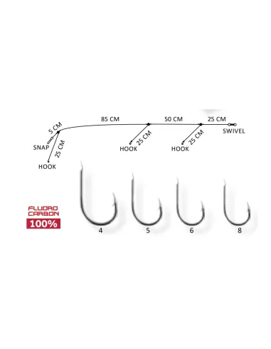 Sele Montatura Per la Pesca in Fluorocarbon con 3 Ami Lenze pronte Sele