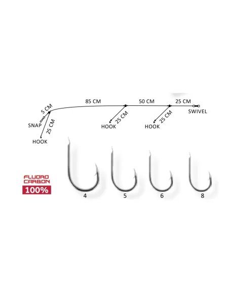 Sele Montatura Per la Pesca in Fluorocarbon con 3 Ami 