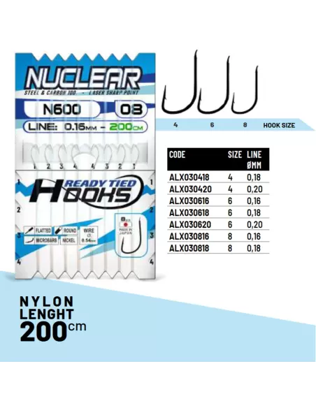 Colmic Ami Nuclear N600 Legati con 200 cm 8 ami Ami da pesca Colmic