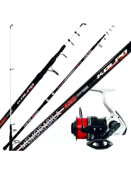 Kolpo Kit per la Pesca in Mare Canna 4.20 mt con Mulinelo e Filo Kit da pesca Kolpo