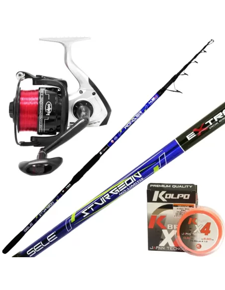 Kit Pesca Storione Siluro Mulinello Kolpo Trecciato 300 mt Kit da pesca Sele