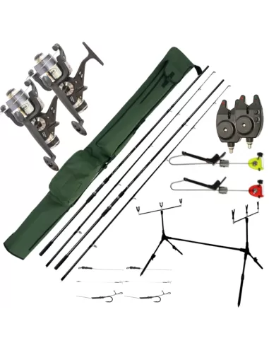 Kit Carpfishing: 2 Canne 2 Mulinelli 2 Segnalatori 1 Pod 1 fodero 2 terminali 2 swinger Carpfishing Kolpo