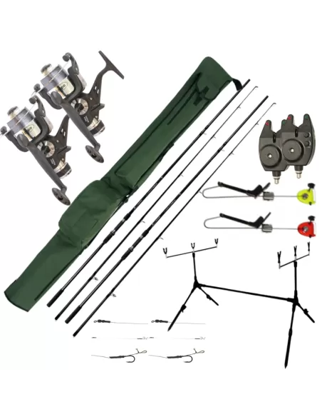 Kit Carpfishing: 2 Canne 2 Mulinelli 2 Segnalatori 1 Pod 1 fodero 2 terminali 2 swinger Carpfishing Kolpo