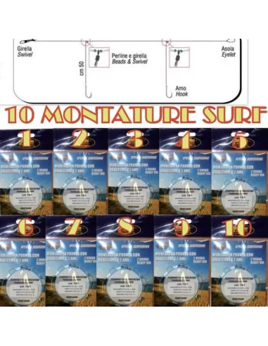 10 montature surfcasting a 2 ami 0.35-0.25 amo 8 Ami legati Lineaeffe