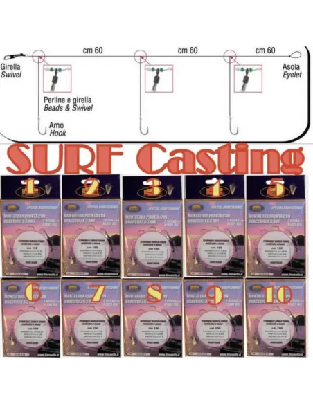 10 montature surfcasting a 3 ami 0.40-0.30 amo 6 Ami legati Lineaeffe