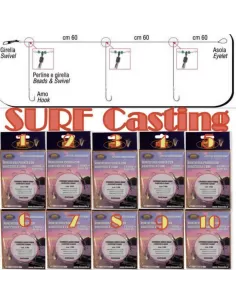 10 montature surfcasting a 3 ami 0.45-0.35 amo 4 Ami legati Lineaeffe