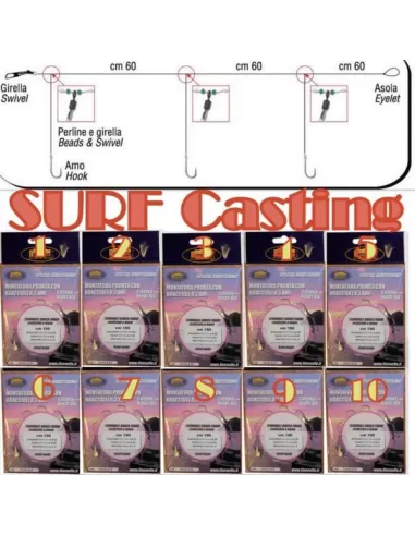 10 montature surfcasting a 3 ami 0.45-0.35 amo 4 Ami legati Lineaeffe