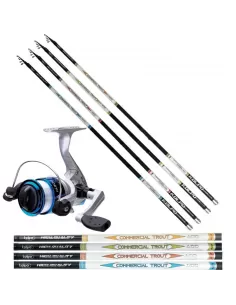 Kit Trota Lago Canna in Carbonio Mulinello e Filo Kit da pesca Sele