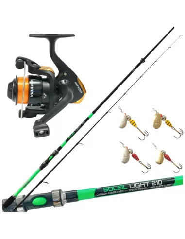 Combo Pesca Spinning Canna Mulinello Filo e 4 Rotanti Vespa Kit da pesca Kolpo