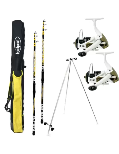 Kit da Pesca Surfcasting con 2 Canne 2 Mulinelli Tripode e Fodero Kit da pesca Kolpo