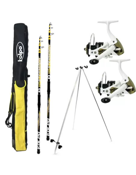 Kit da Pesca Surfcasting con 2 Canne 2 Mulinelli Tripode e Fodero Kit da pesca Kolpo
