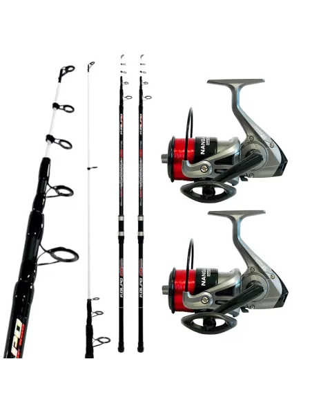Super Kit Surfcasting 2 Canne 4.20 mt 2 Mulinelli con Filo Kit da pesca Kolpo