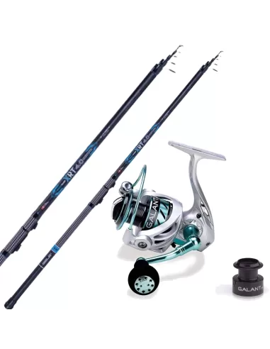 Combo Bolognese Canna Xrt Mulinello Galant Doppia Bobina Kit da pesca Sele