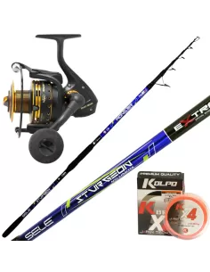 Combo Storione Siluro Mulinello 7000 Trecciato 300 mt Kit da pesca Sele