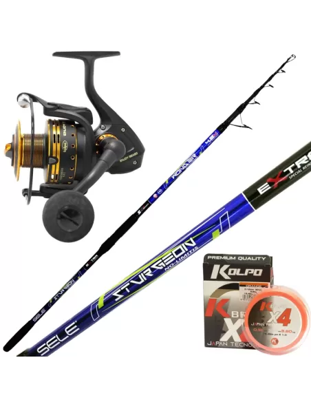 Combo Storione Siluro Mulinello 7000 Trecciato 300 mt Kit da pesca Sele