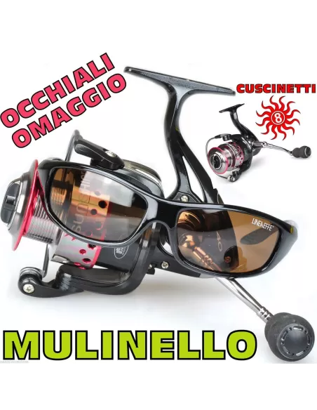 Mulinello SunShine Frizione Anteriore 8 cuscinetti Con Occhiali Mulinelli da Pesca Lineaeffe