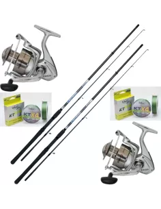 Combo Spinning 2 Canne 2 Mulinelli 2 Bobine di Trecciato Kit da pesca Kolpo