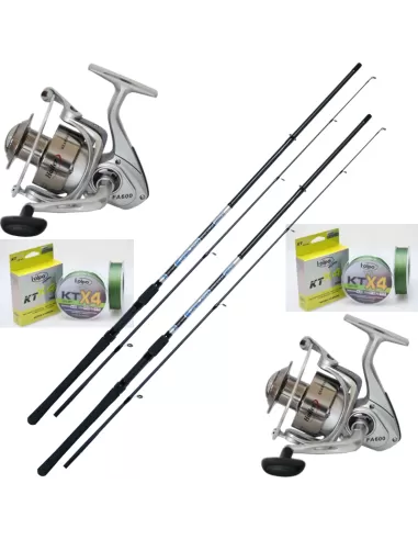 Combo Spinning 2 Canne 2 Mulinelli 2 Bobine di Trecciato Kit da pesca Kolpo
