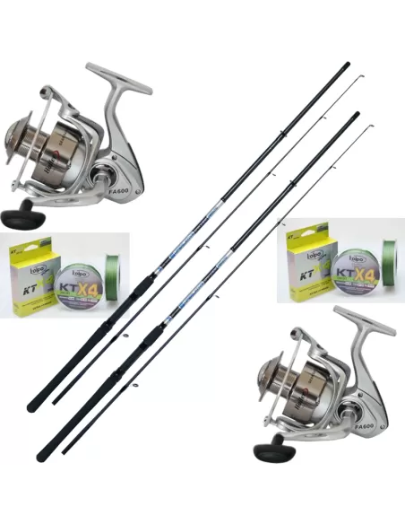 Combo Spinning 2 Canne 2 Mulinelli 2 Bobine di Trecciato Kit da pesca Kolpo