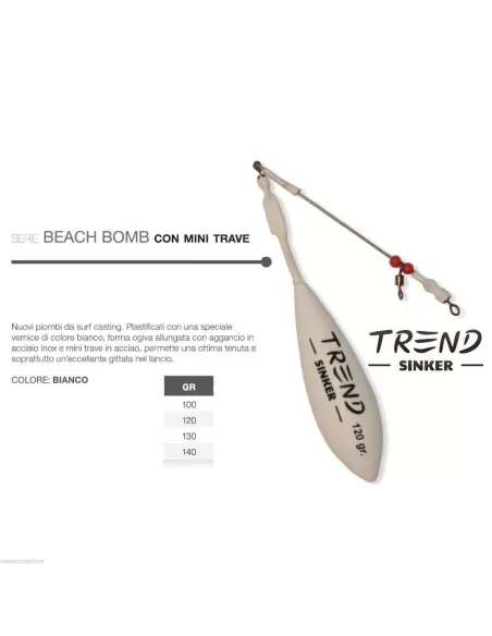 Piombo da surfcasting beach bomb trave bianco Trend Surf Casting Piombi Surfcasting Trend Sinker