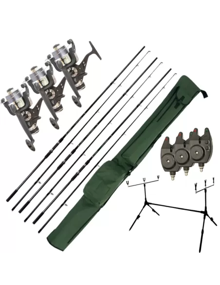 Kit da Carpfishing 3 Canne 3 Mulinelli 3 Avvisatori Fodero e Rodpod Kit da pesca Carpfishing Kolpo