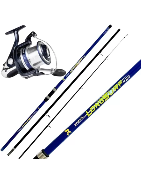 Combo Surfcasting Canna 3 Sezioni Mulinello Shakespeare Salt Surf 7000 Kit da pesca All Fishing