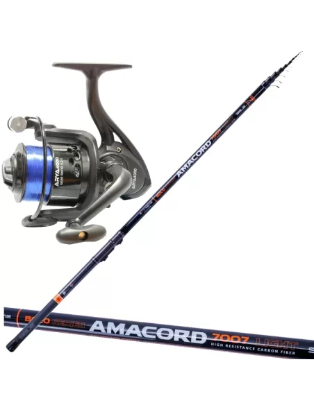 Combo Pesca Bolognese Canna 7 mt in Carbonio Mulinello e Filo Kit da pesca Sele