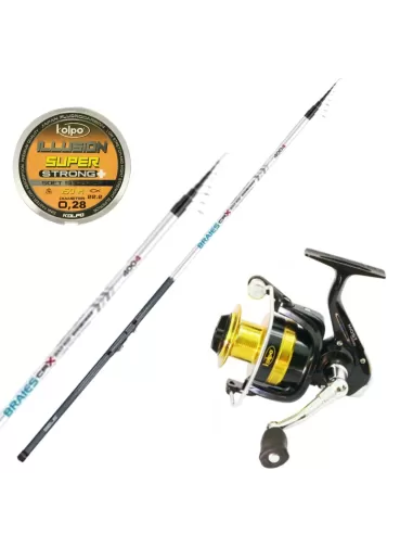 Combo Bolognese Canna Braies 5 m Mulinello Most Fluoro Coated 150 mt Kit da pesca Sele
