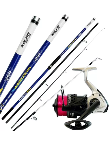 Combo per la Pesca Surfcasting Canna in Carbonio 250 gr 4.20 mt Mulinello 7000 e Filo Kit da pesca Kolpo