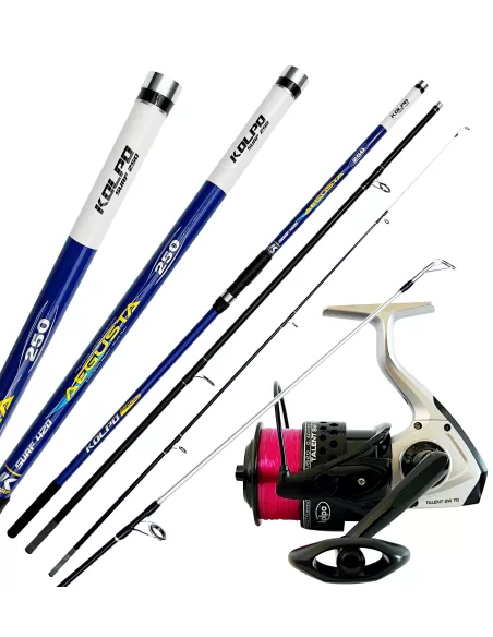 Combo per la Pesca Surfcasting Canna in Carbonio 250 gr 4.20 mt Mulinello 7000 e Filo Kit da pesca Kolpo