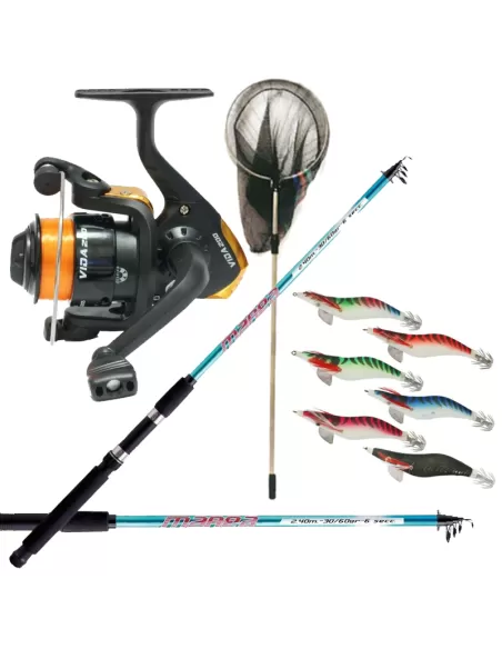 Combo Seppia Canna Mulinello Filo 6 Totanare Guadino Pesca Cefalopodi Kit da pesca Zun Zun