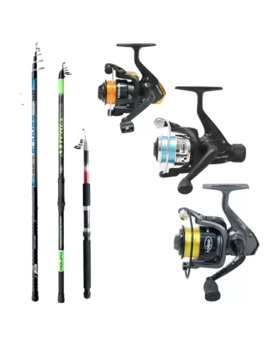 Kit Canne e Mulinelli da Pesca 3 Canne 3 Mulinelli Kit da pesca Kolpo