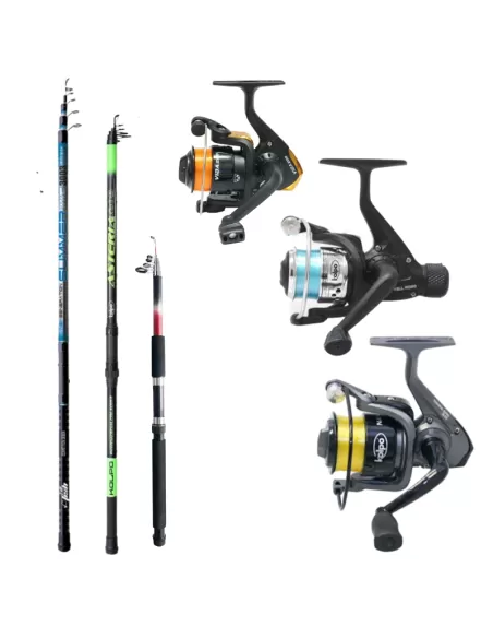 Kit Canne e Mulinelli da Pesca 3 Canne 3 Mulinelli Kit da pesca Kolpo