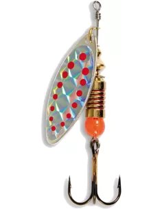 Rotary Spinning Silver Spoon Elongated Scoop Holographic Red Spots 