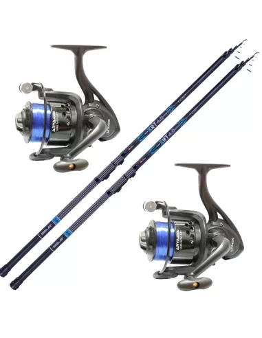 Combo Pesca Bolognese 2 Canne 4 Metri 2 Mulinelli con Filo Kit da pesca Sele