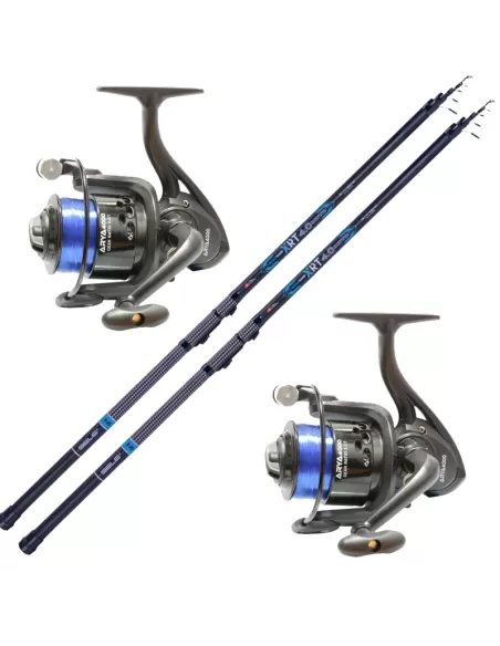 Combo Pesca Bolognese 2 Canne 4 Metri 2 Mulinelli con Filo Kit da pesca Sele