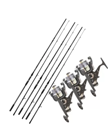Kit Carpfishing con Tre Canne e Tre Mulinelli e Filo Kit da pesca NGT