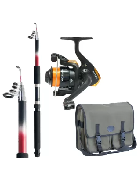 Kit Pesca Spinning Travel Canna 2.70 Mulinello Filo e Borsa Kit da pesca Kolpo