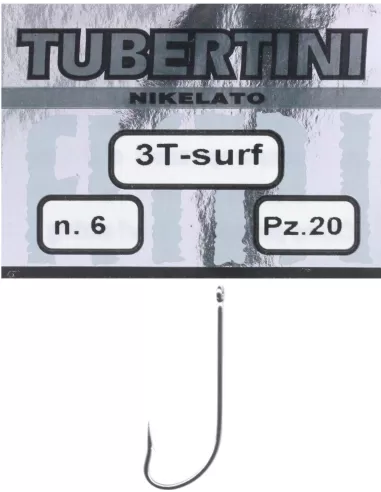 Tubertini ami da pesca serie 3 T surf con occhiello gambo lungo dritto filo fine 20pz Ami Occhiello da Pesca Tubertini