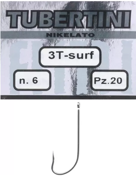 Tubertini ami da pesca serie 3 T surf con occhiello gambo lungo dritto filo fine 20pz Ami Occhiello da Pesca Tubertini