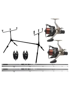 Kit Carpfishing 2 Canne 2 Mulinelli Camo 2 Segnalatori 1 Pod Carpfishing Kolpo