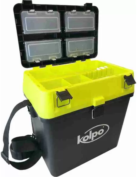 Kolpo Paniere Panchetto da Pesca con Seduta Porta Accessori e Tracolla Black Cassette Pesca Kolpo