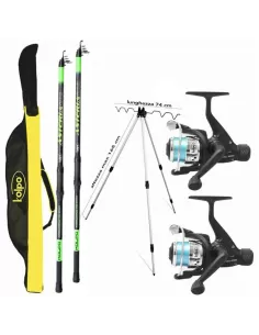 Kit Due Canna Pesca Surf Fondo 2 Mulinelli Kolpo Filo Tripode e Fodero Kit da pesca Kolpo
