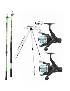 Kit Due Canna pesca Surf Fondo Due Mulinelli Filo Tripode Molo Kit da pesca Kolpo