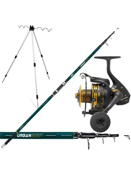 Kit Combo Pesca Surfcasting Canna Urban Mulinello Enjoy Sea Tripode Kit da pesca Kolpo