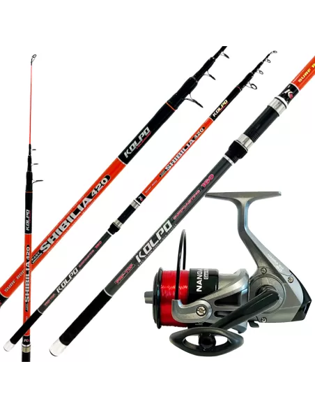 Combo Surfcasting Canna Pesca Telescopica 160 gr in Carbonio Mulinello con filo Kit da pesca Kolpo