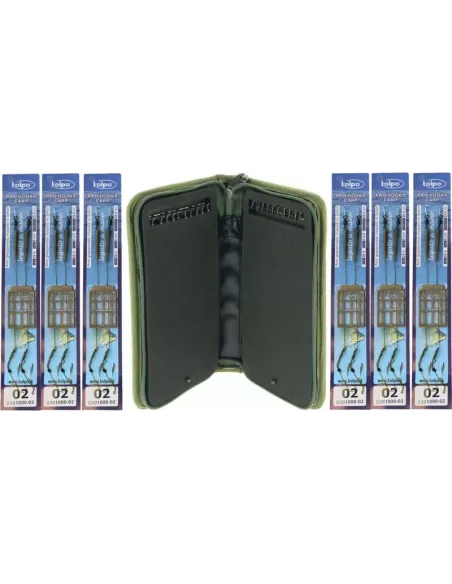 Kit Porta Rig Kolpo con 12 Ami Legati a Mano Carpfishing Kolpo