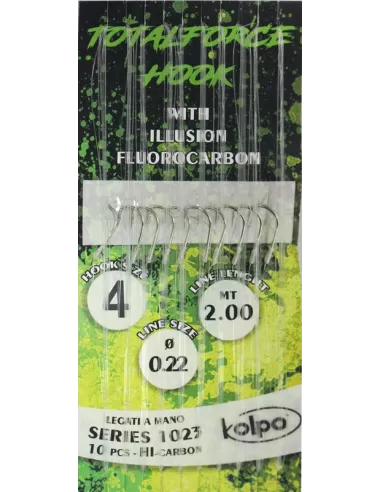 Ami Legati a Mano Con Fluorocarbon 1023 TotalForce Kolpo Camole Lombrichi Mais Bigattino Ami legati Kolpo