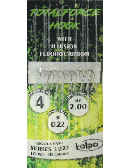 Ami Legati a Mano Con Fluorocarbon 1023 TotalForce Kolpo Camole Lombrichi Mais Bigattino Ami legati Kolpo