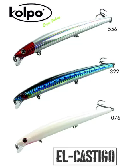 Kit 3 Artificiali Long Jerk El-Castigo Kolpo Floating 155mm 21 gr Kit da pesca Kolpo